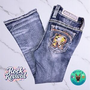 Rock Revival Jeans Womens 28 Burma Distressed Boot Cut Booty Bling Pockets 30x28